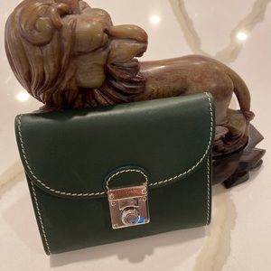 Dooney & Bourke Green Leather Foldover Wallet with clasp.